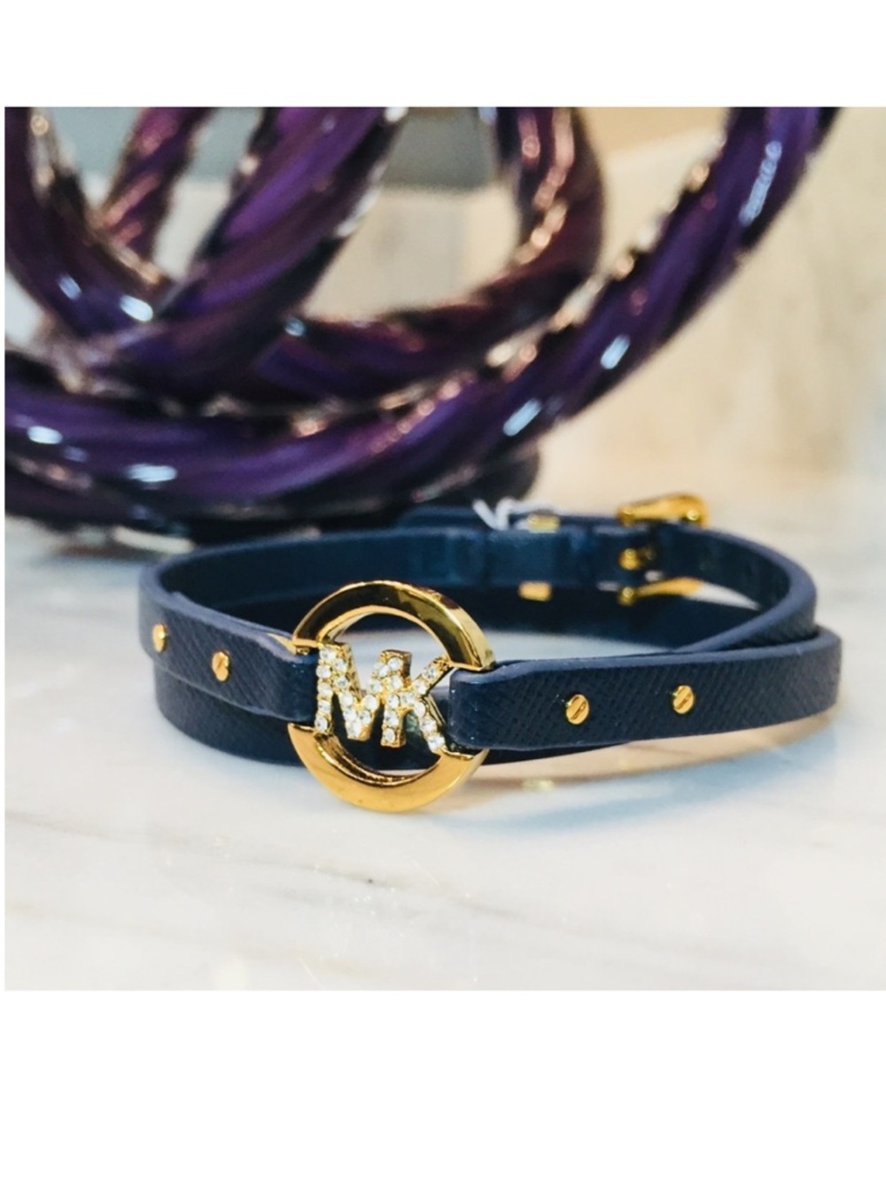 Michael Kors Navy Rhinestone Logo Wrap Bracelet